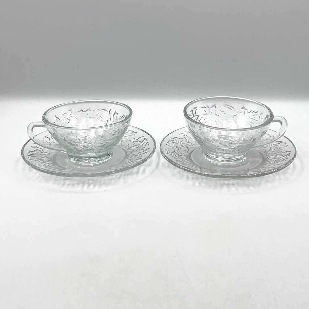 Princess House Fantasia Crystal Cup & Saucer Clear Poinsettia Set of 2 Teacup